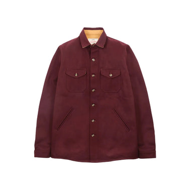Maroon jacket with button details on a light gray background