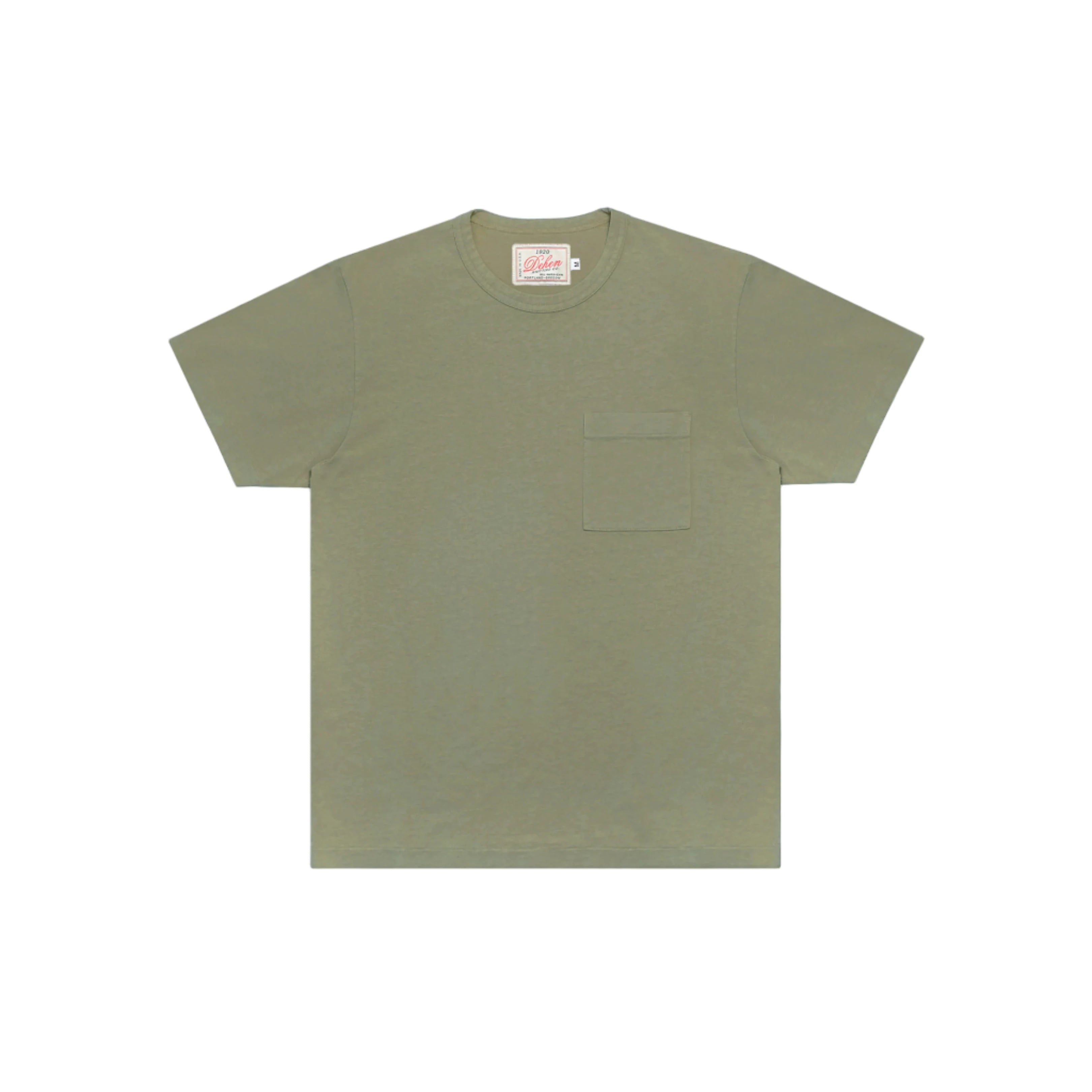 Green t-shirt with a pocket on a white background