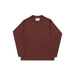 A dark reddish-brown long-sleeve crewneck shirt with a single chest pocket, laid flat against a light gray background.