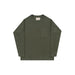 An olive green long-sleeve crewneck shirt with a single chest pocket, laid flat against a light gray background.