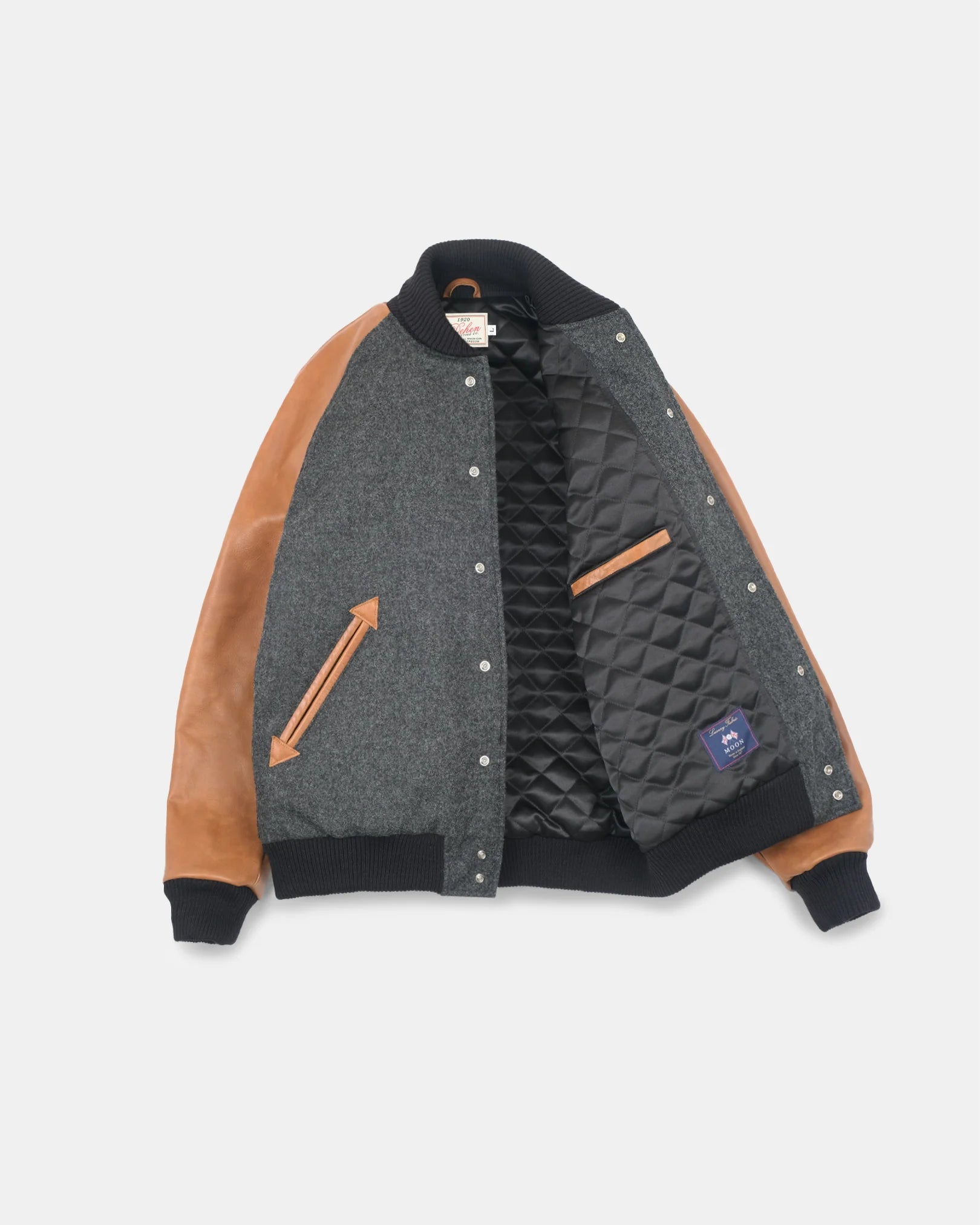 Raglan Varsity Jacket Granite Wool Rust Leather
