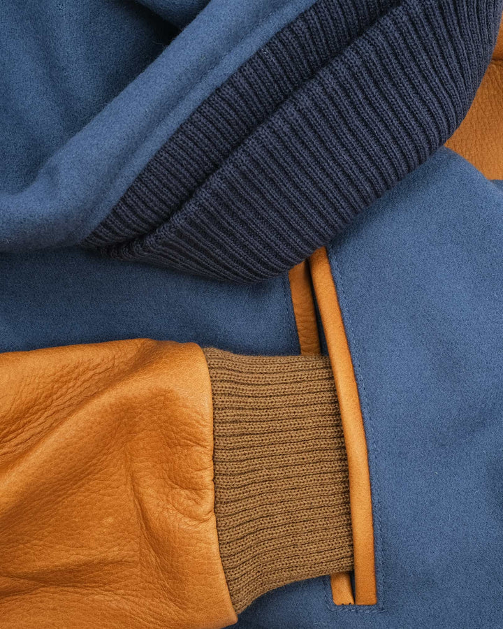 Varsity Jacket Steel Blue Melton/Rust