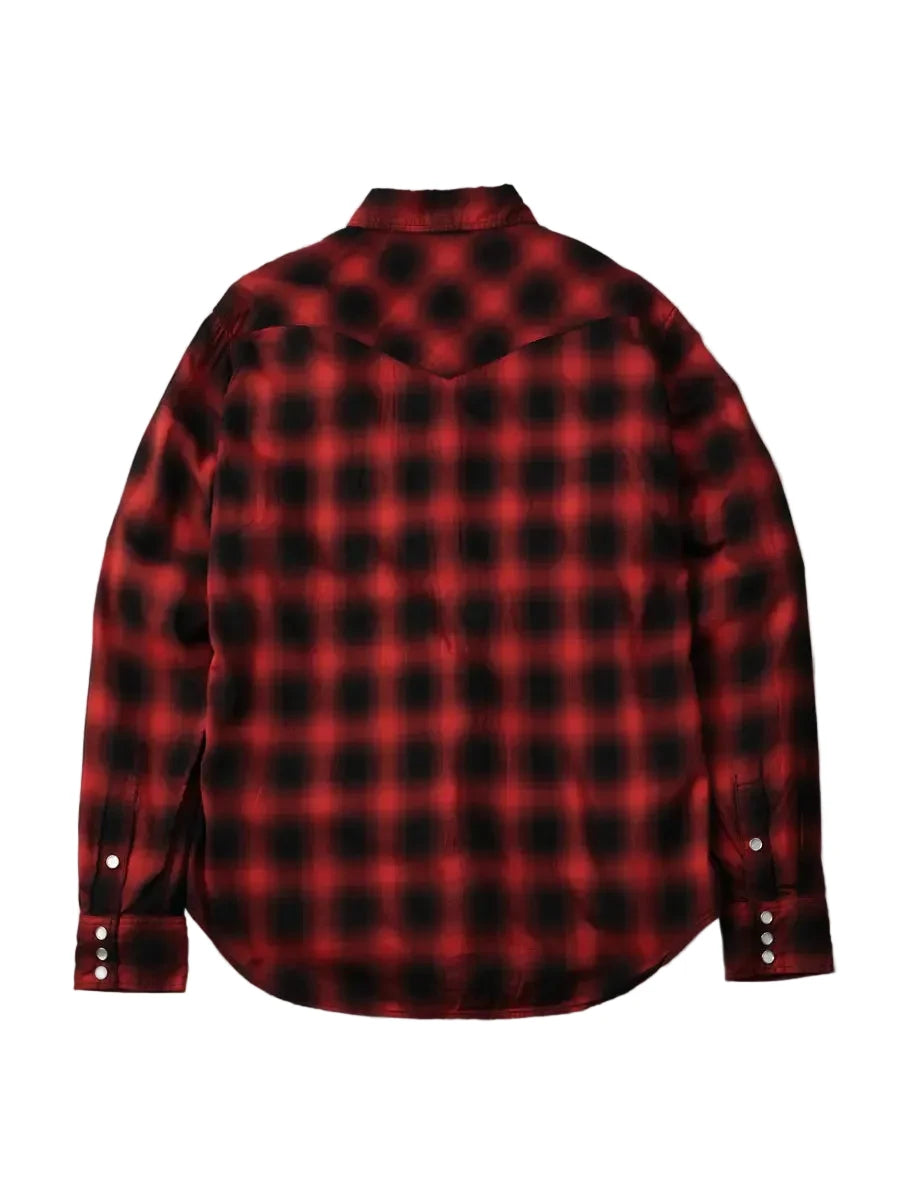 FN-SCW-021L 3oz Ombre Check Western Shirt Red