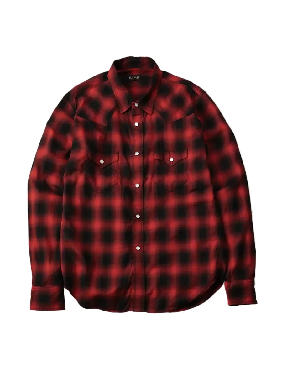 FN-SCW-021L 3oz Ombre Check Western Shirt Red