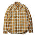 Plaid shirt with brown and white pattern on a gray background