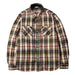 Plaid shirt with a pattern of red, yellow, and black on a gray background