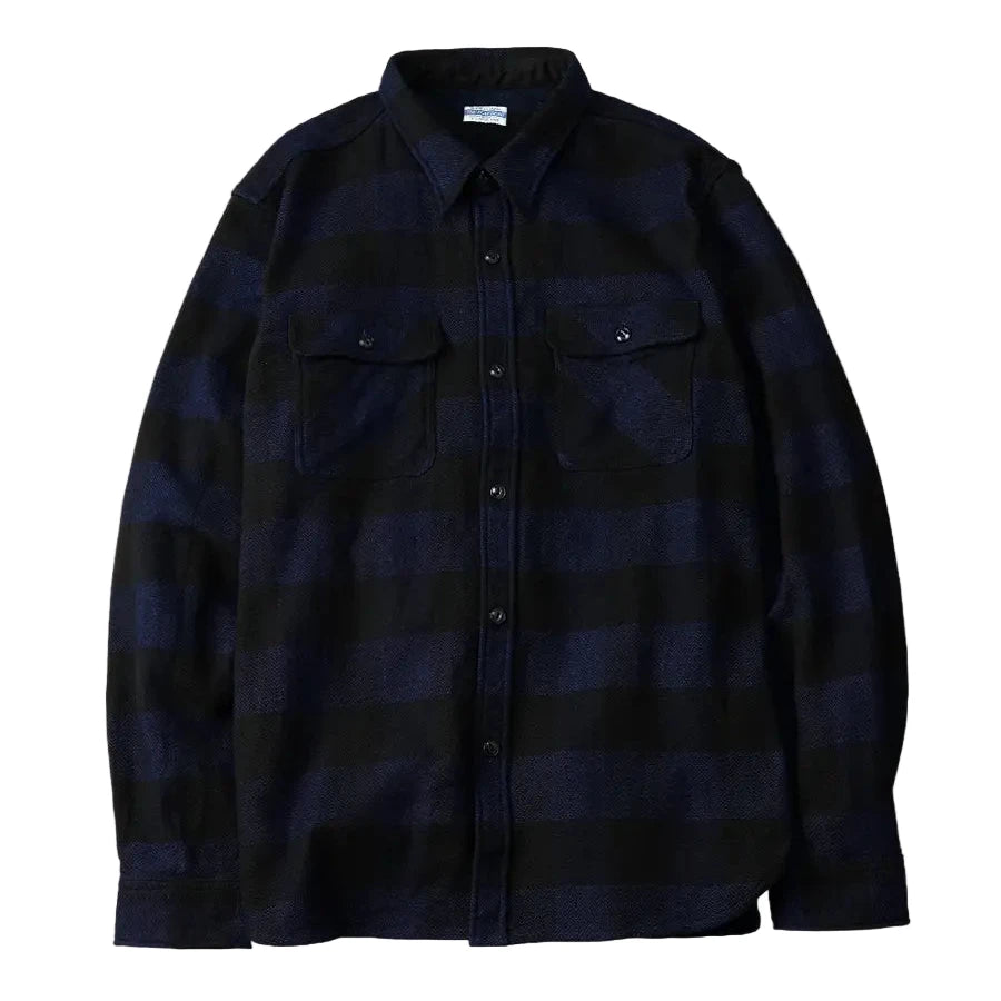 FN-SNR-101LSP Indigo-dyed Block Check Flannel Shirt - Blue