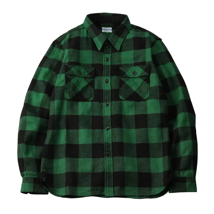 Green and black checkered shirt on a light gray background