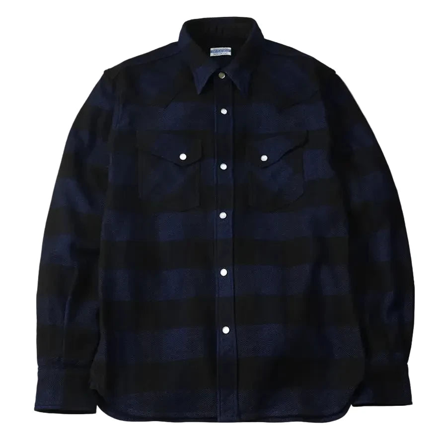 FN-SNW-101L Block Check Western Flannel Shirt Indigo