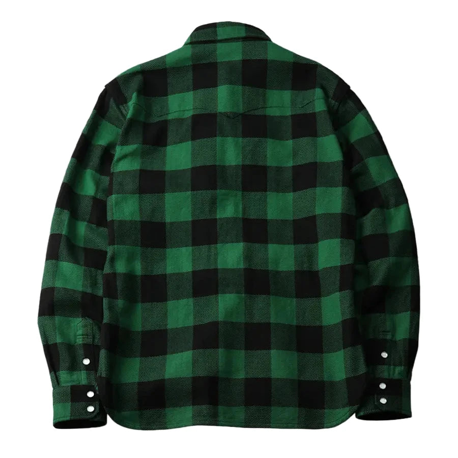 FN-SNW-101L Block Check Western Flannel Shirt Green/Black