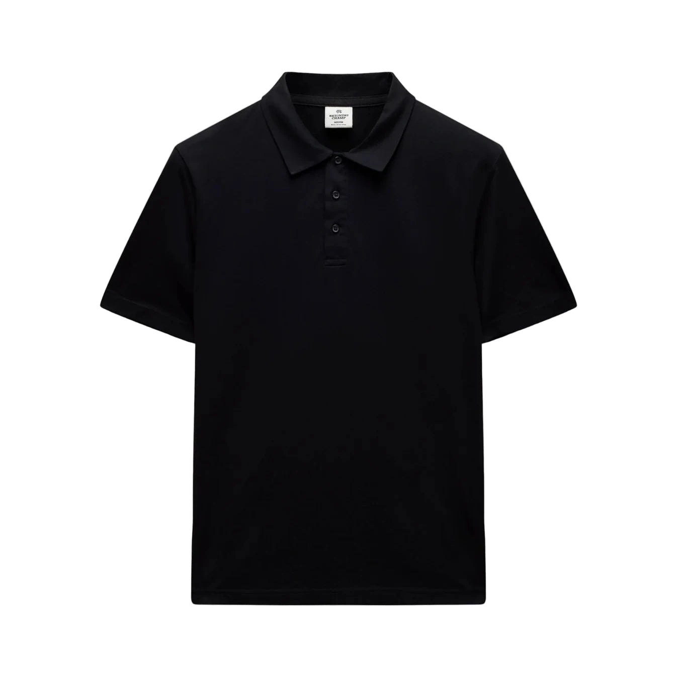 Black polo shirt on a light gray background
