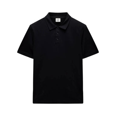Black polo shirt on a light gray background