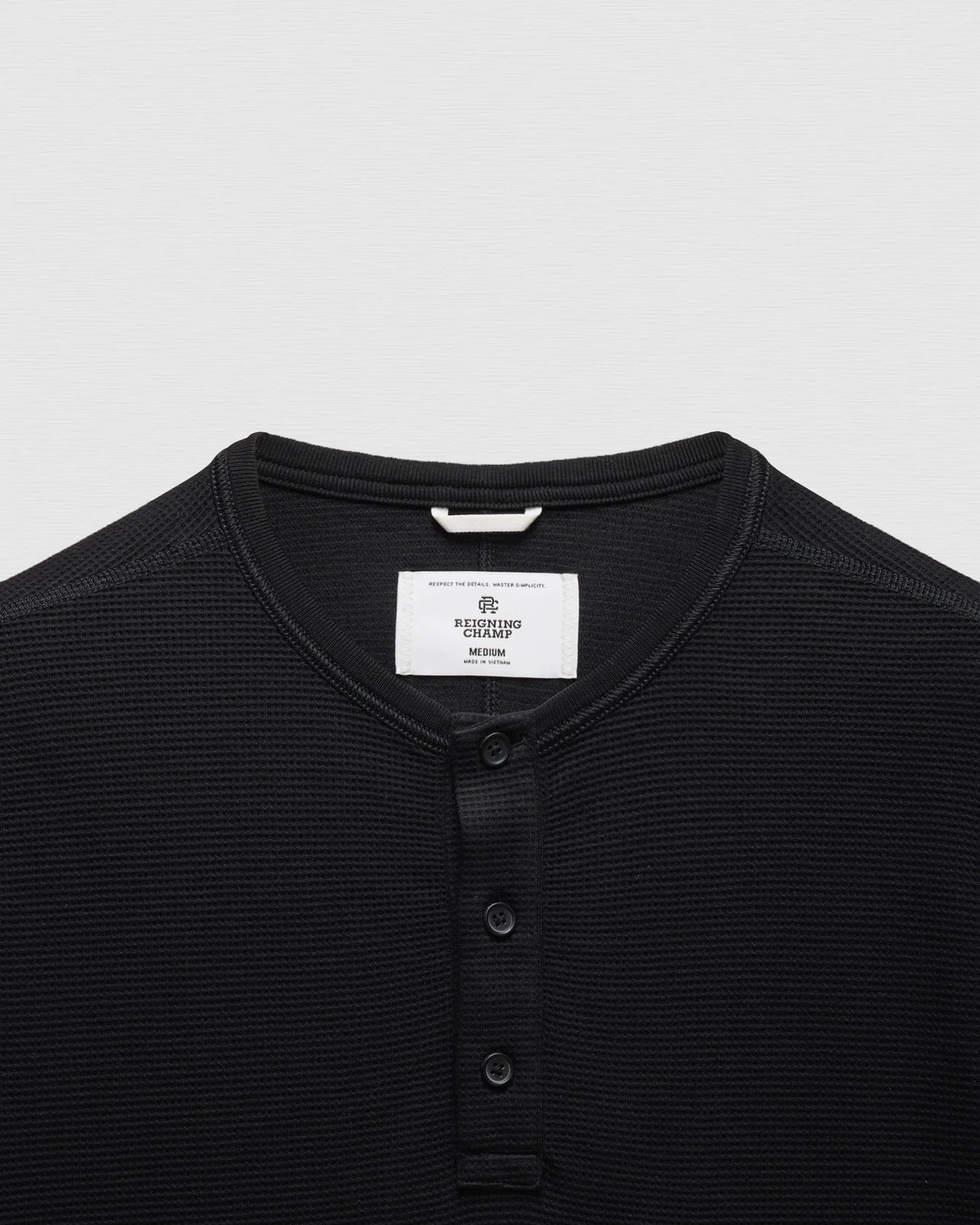 Lightweight Waffle Standard Fit Henley - Black
