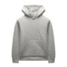 A light gray textured knit hoodie with a front kangaroo pocket and ribbed cuffs and hem, shown against a light gray background.