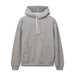 A light gray heathered pullover hoodie with white drawstrings, displayed flat against a light gray background.