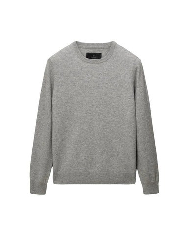 A light gray crewneck sweater with long sleeves, shown flat against a light gray background.