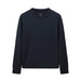 A dark navy blue crewneck sweater with long sleeves, displayed flat against a light gray background.
