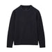 A dark navy ribbed knit crewneck sweater with raglan sleeves, displayed flat against a light gray background.