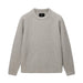 A light gray ribbed knit crewneck sweater with raglan sleeves, displayed flat against a light gray background.