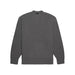 A dark gray ribbed knit crewneck sweater displayed flat against a light gray background.
