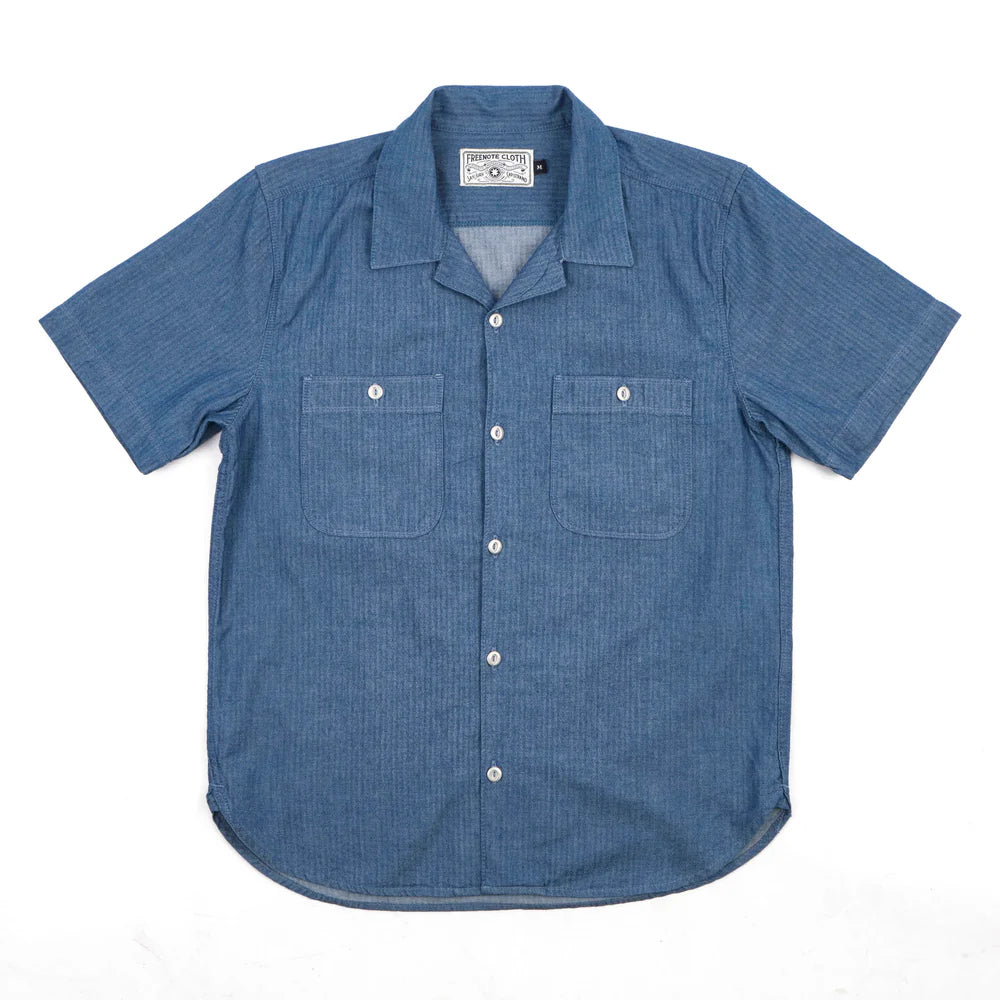Dayton 5oz Short Sleeve Blue Herringbone