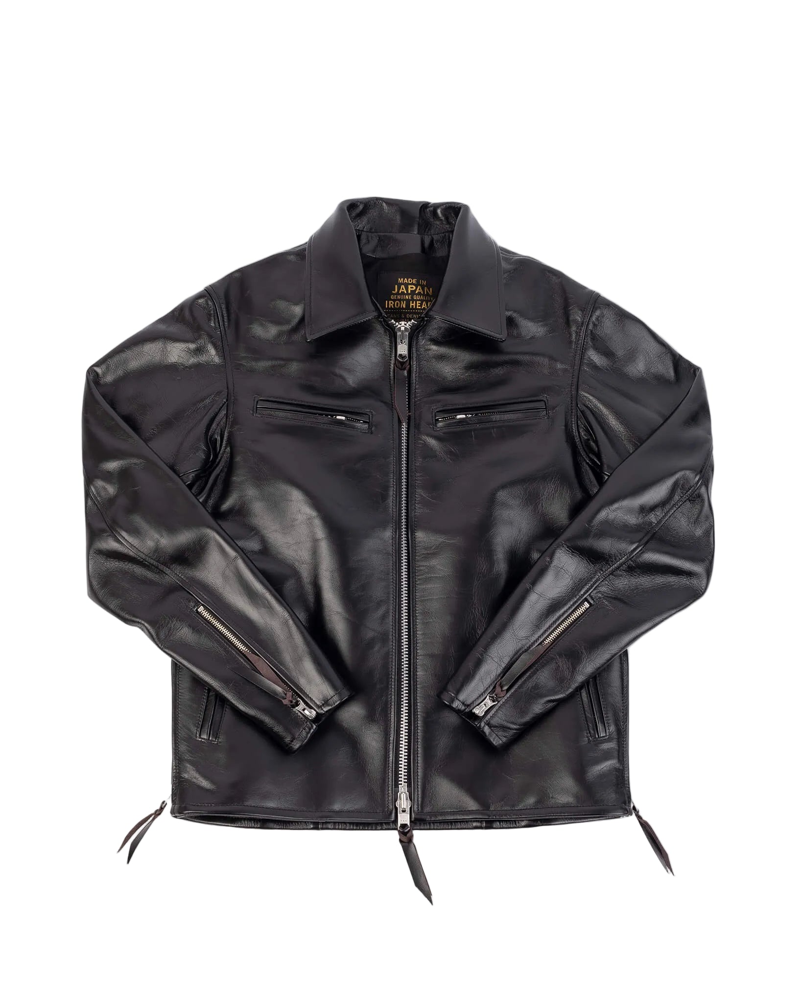 IHJ-54-BLK Japanese Horsehide Rider’s Jacket with Collar Black (Tea-Core Dyed)