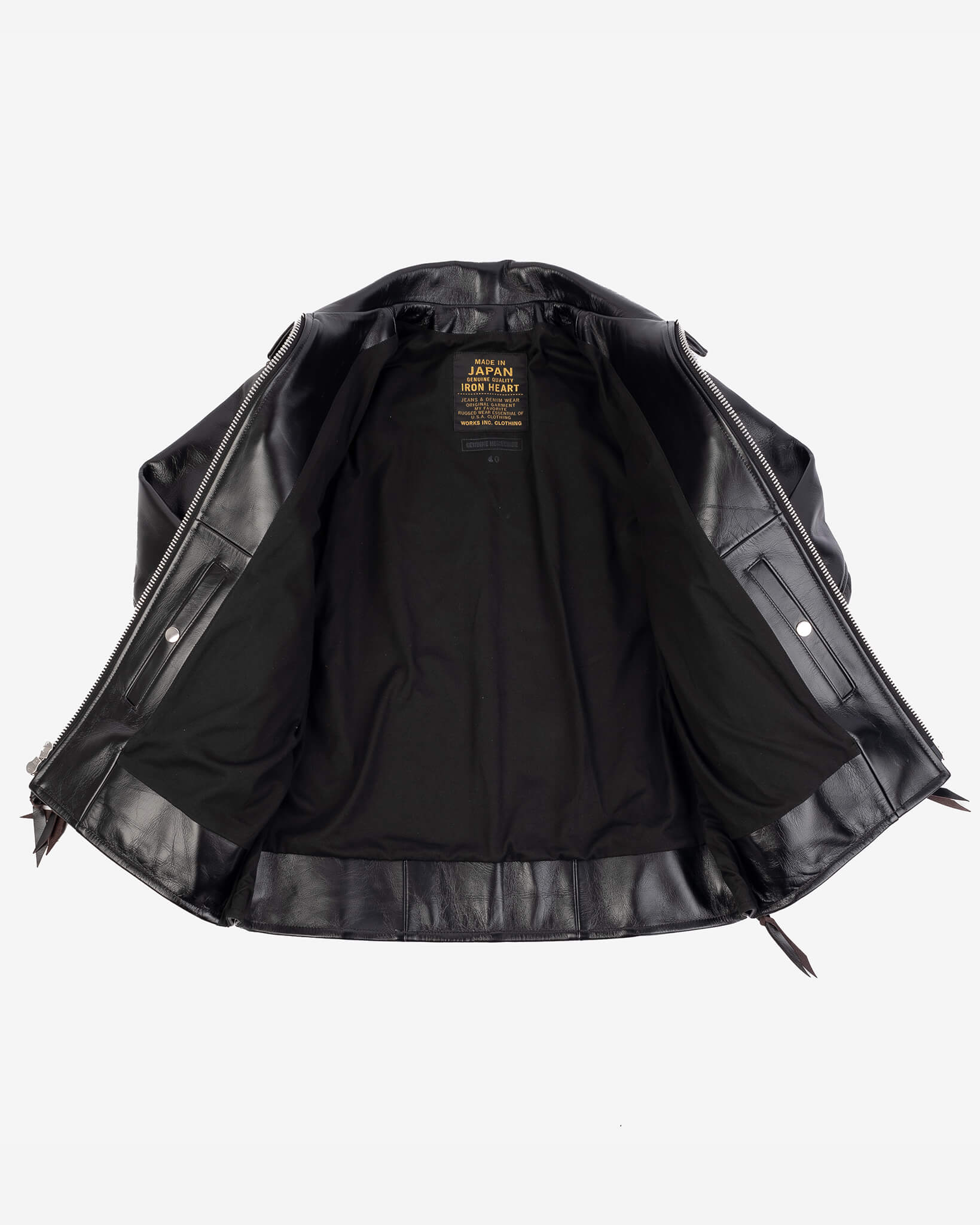 IHJ-54-BLK Japanese Horsehide Rider’s Jacket with Collar Black (Tea-Core Dyed)