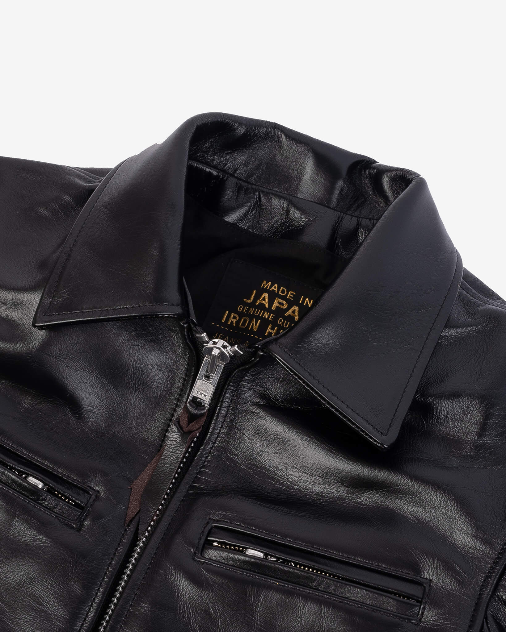 IHJ-54-BLK Japanese Horsehide Rider’s Jacket with Collar Black (Tea-Core Dyed)