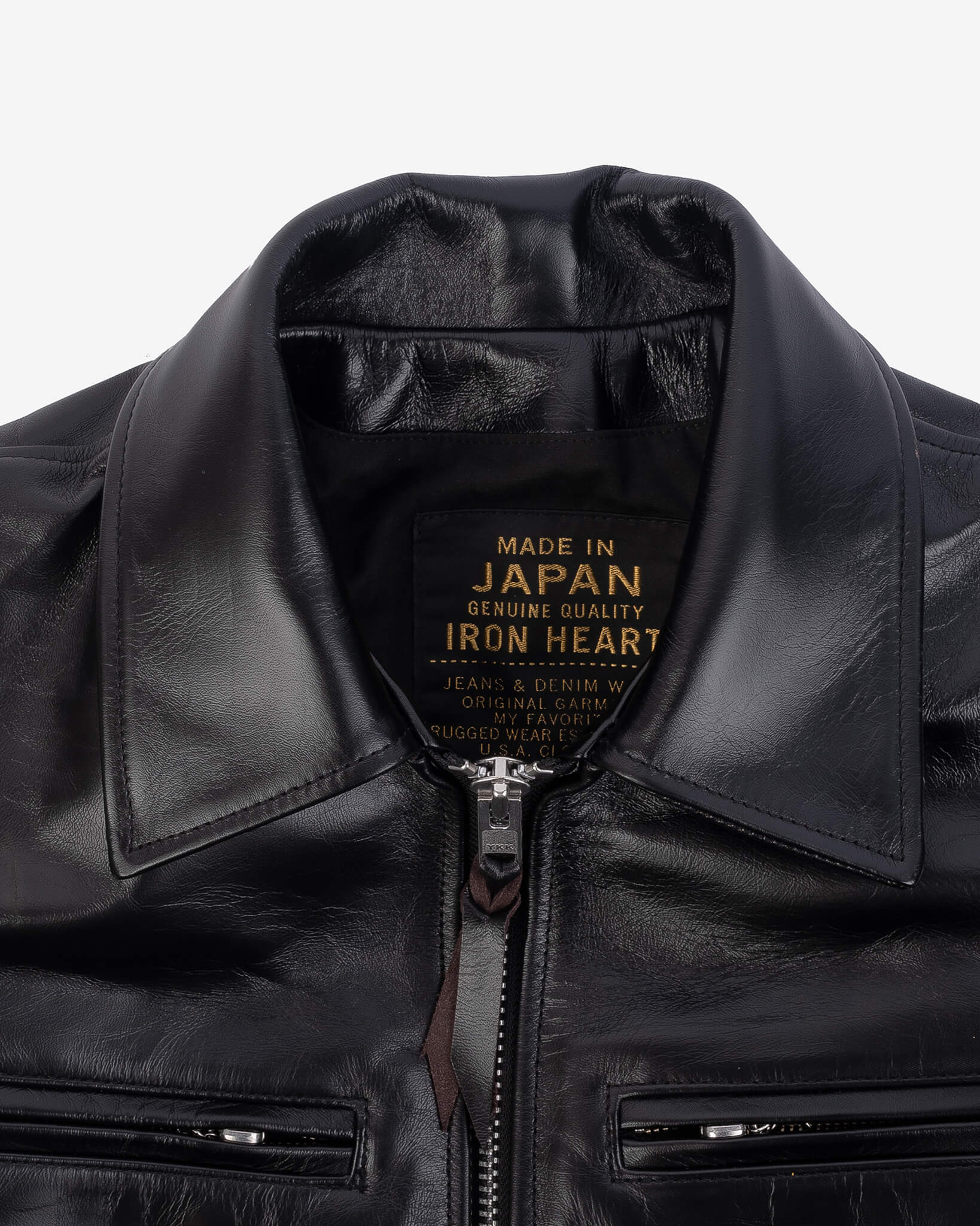 IHJ-54-BLK Japanese Horsehide Rider’s Jacket with Collar Black (Tea-Core Dyed)