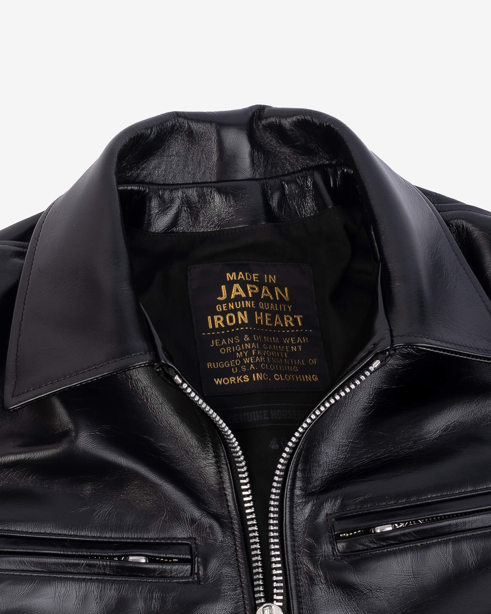 IHJ-54-BLK Japanese Horsehide Rider’s Jacket with Collar Black (Tea-Core Dyed)