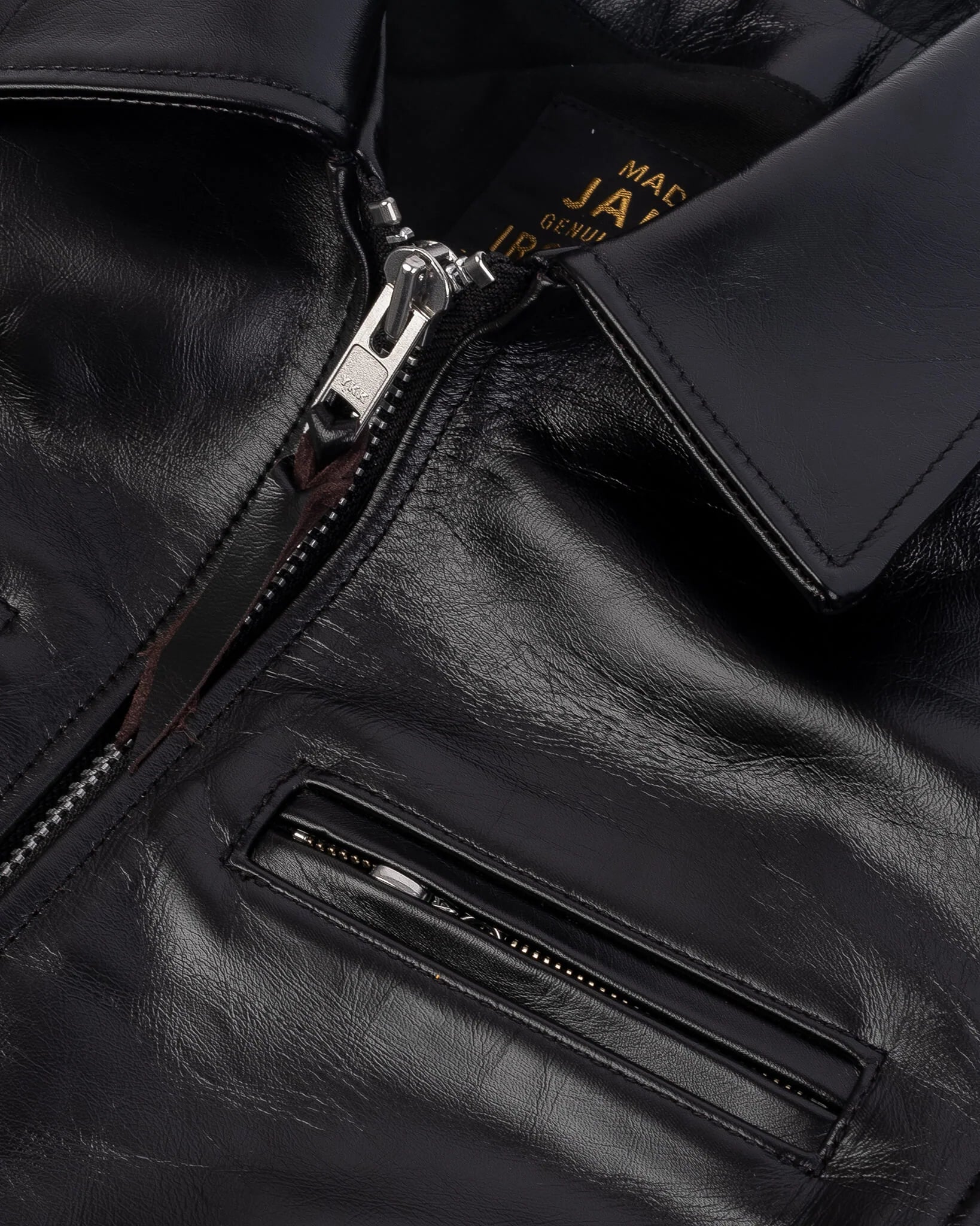 IHJ-54-BLK Japanese Horsehide Rider’s Jacket with Collar Black (Tea-Core Dyed)
