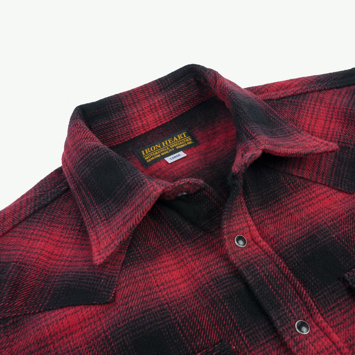 IHSH-264-RED Ultra Heavy Flannel Ombré Check Western Shirt Red/Black