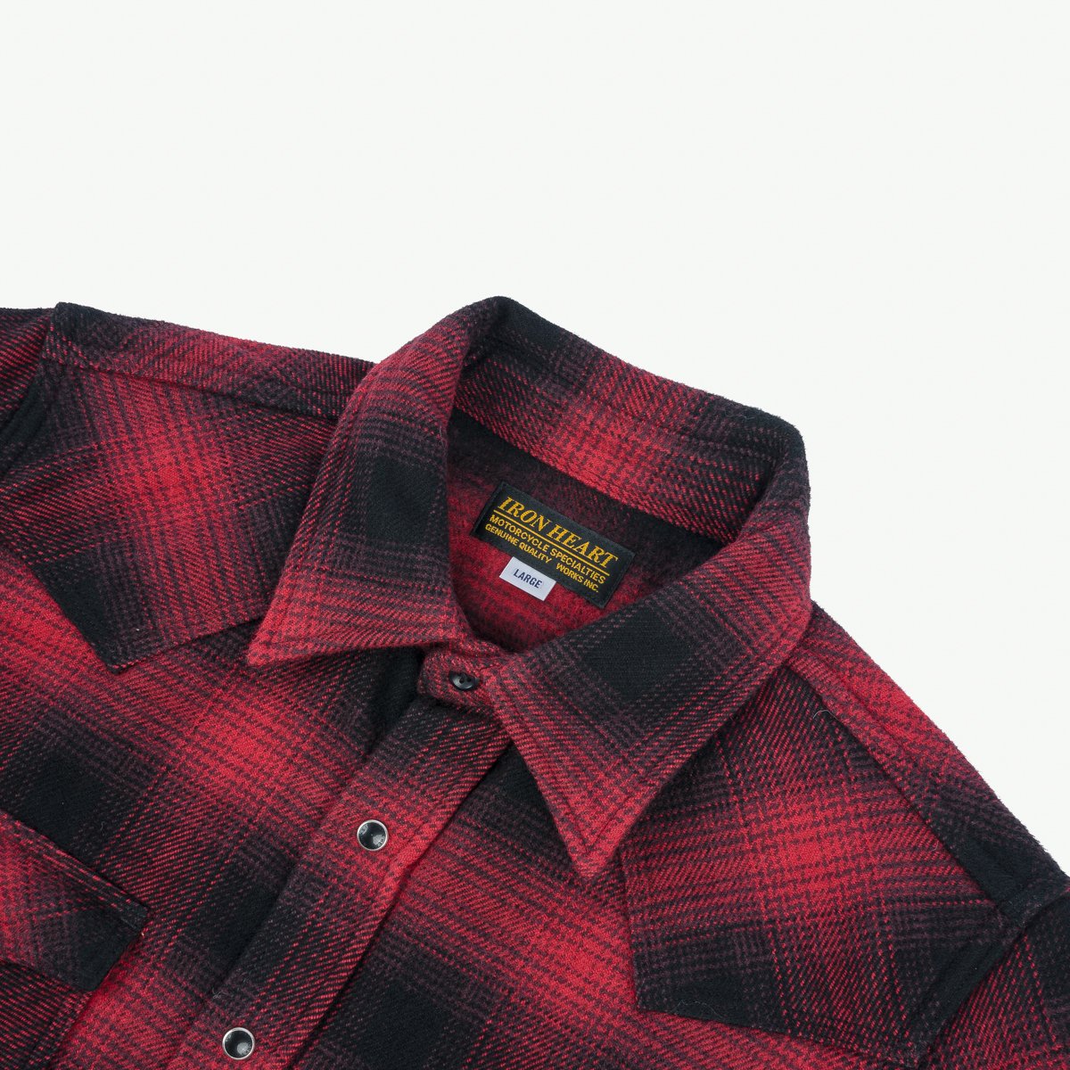 IHSH-264-RED Ultra Heavy Flannel Ombré Check Western Shirt Red/Black