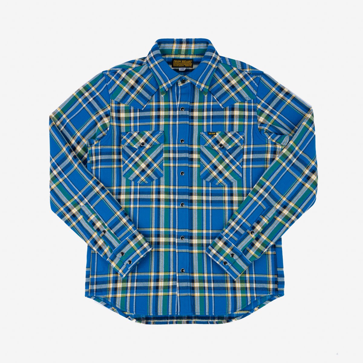 IHSH-370-BLU Ultra Heavy Flannel Tartan Check Western Shirt Blue