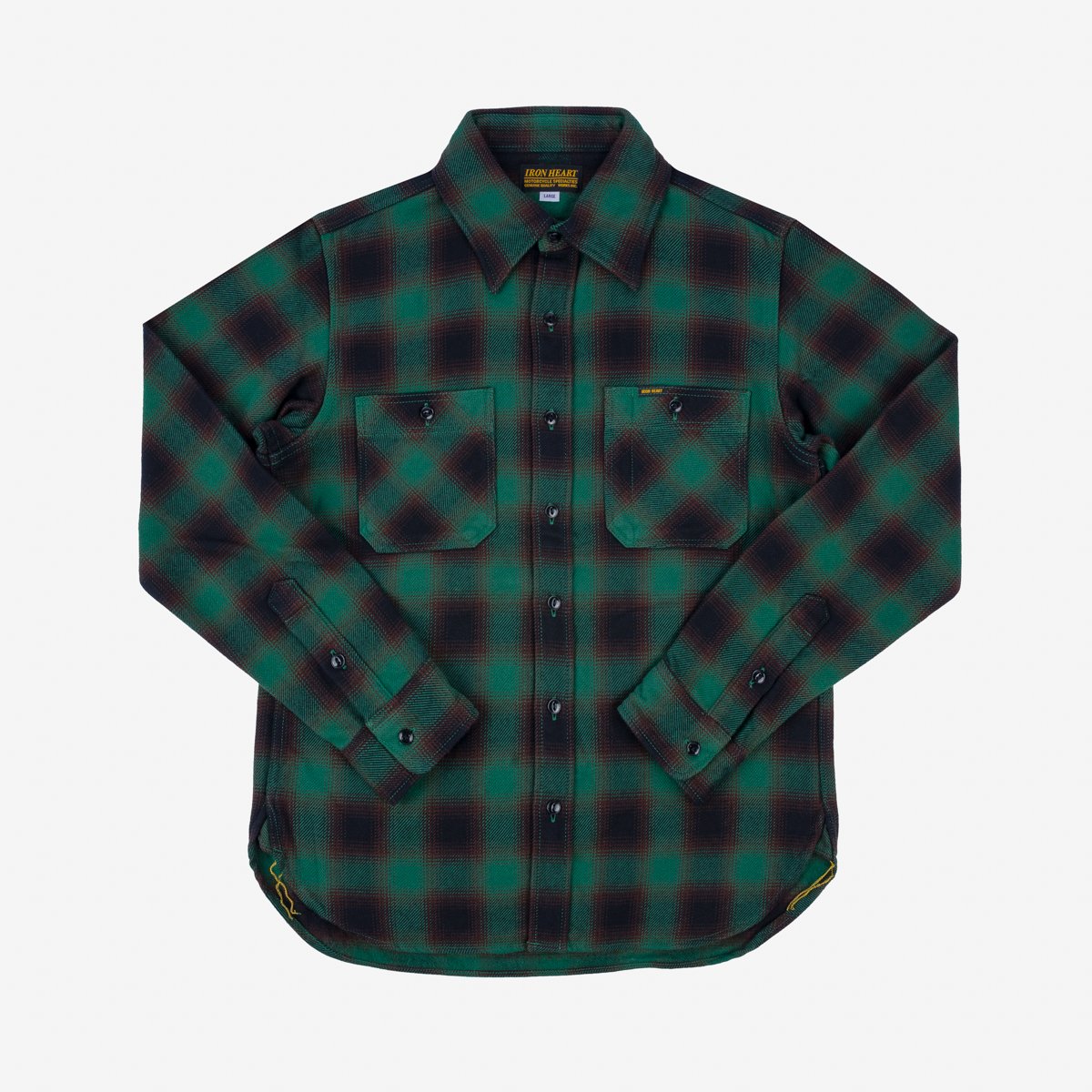 IHSH-379-GRN Ultra Heavy Heavy Flannel Ombre Work Shirt Green