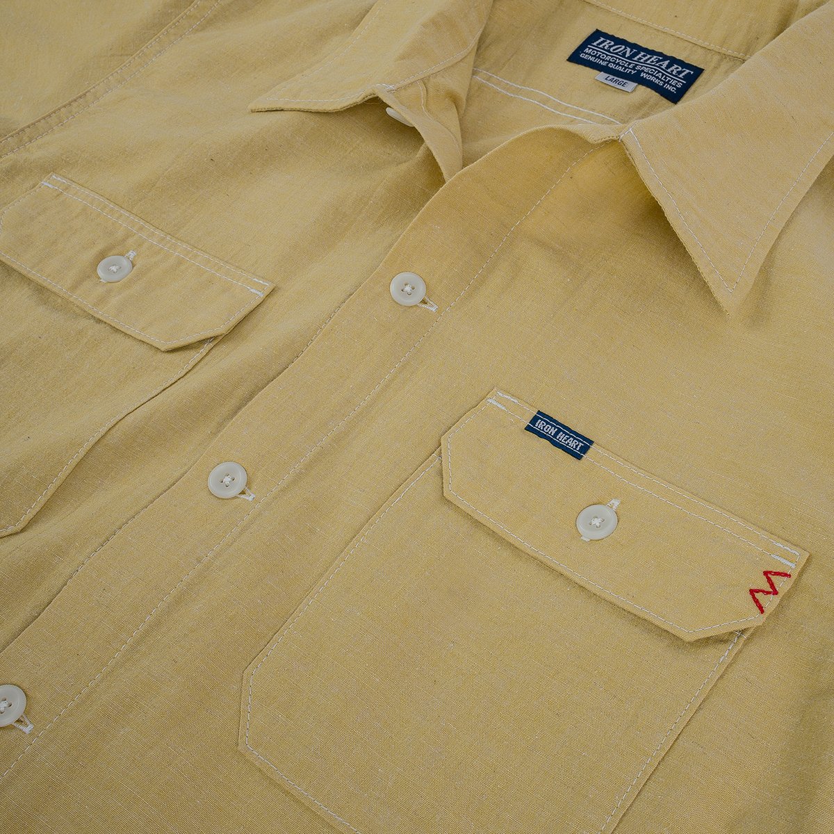 IHSH-388-YEL 4oz Selvedge Short Sleeved Summer Shirt Yellow