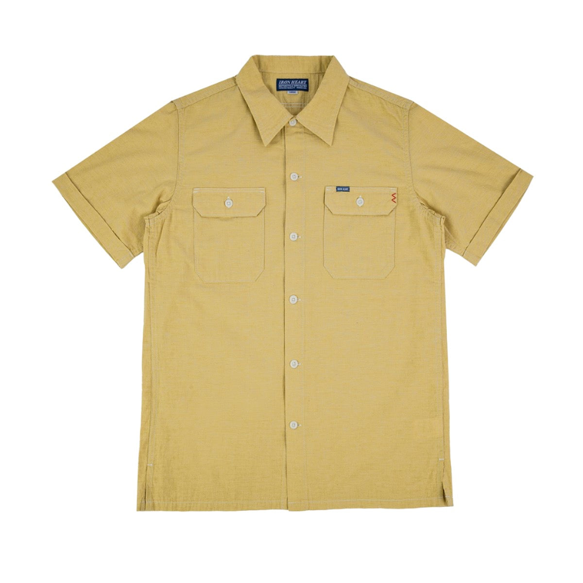 IHSH-388-YEL 4oz Selvedge Short Sleeved Summer Shirt Yellow