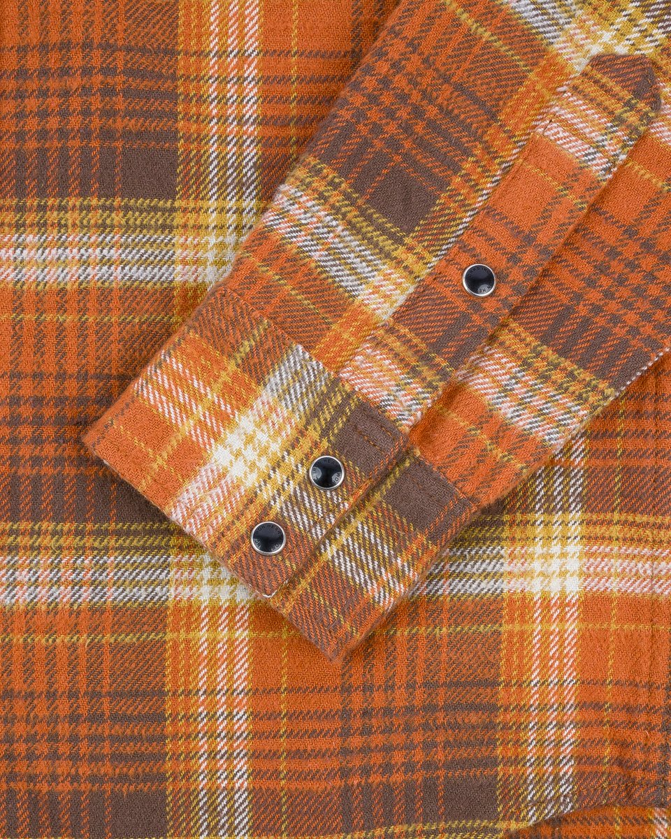 IHSH-399-ORA 12oz Slubby Heavy Flannel Check Western Shirt Orange