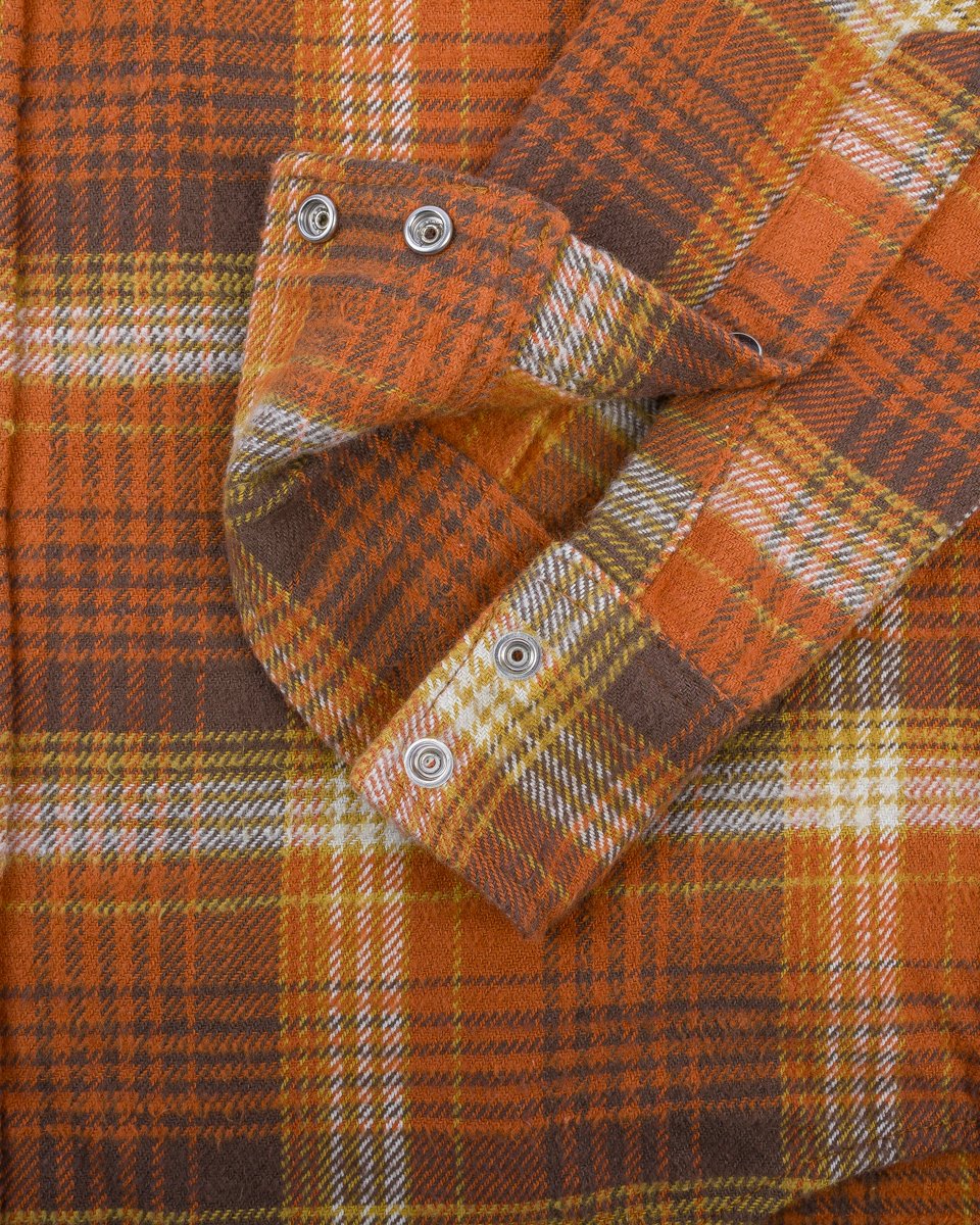 IHSH-399-ORA 12oz Slubby Heavy Flannel Check Western Shirt Orange