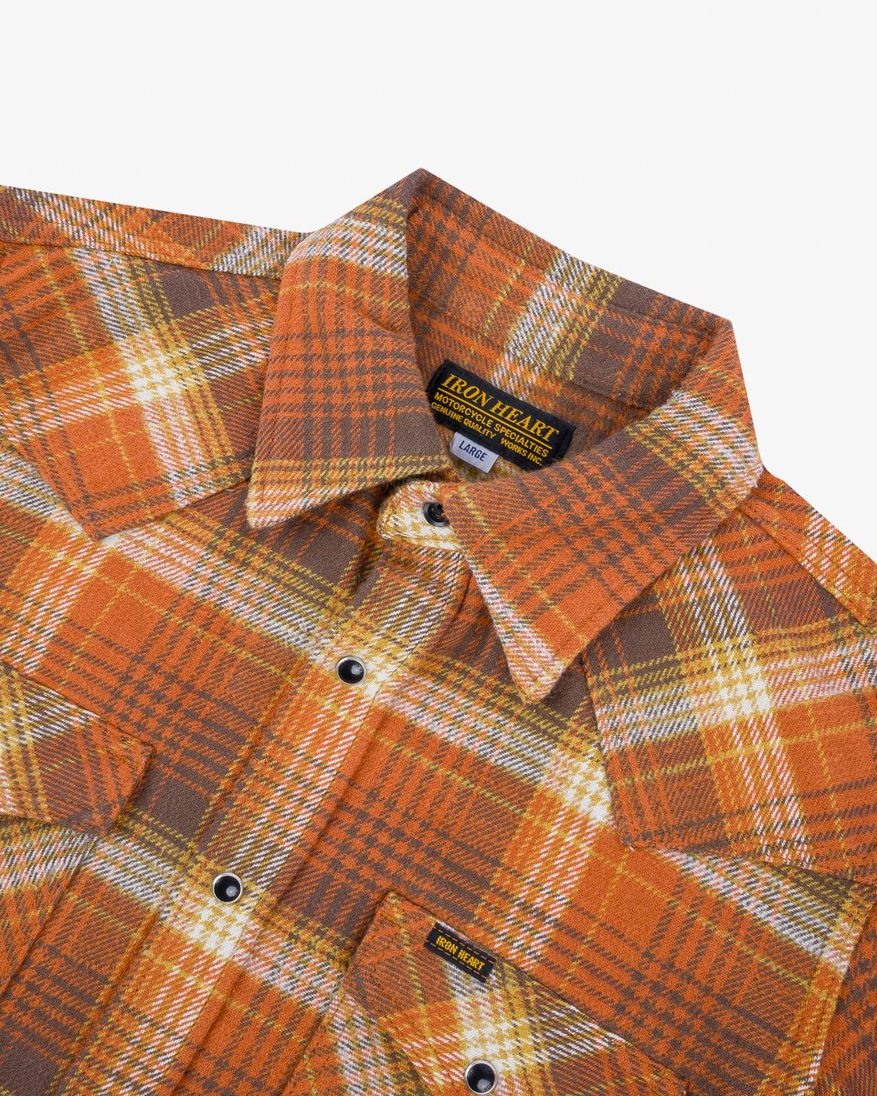 IHSH-399-ORA 12oz Slubby Heavy Flannel Check Western Shirt Orange