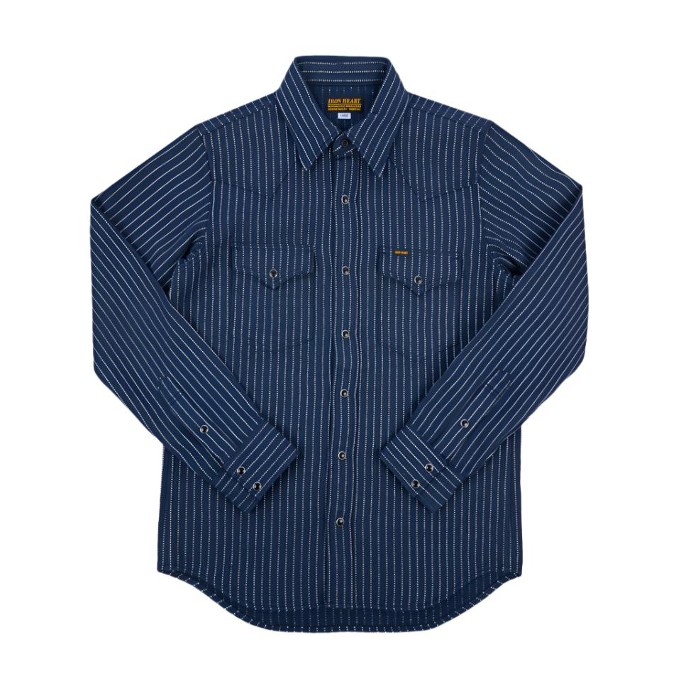 IHSH-401-NAV 12oz Ultra Heavy Flannel Chalk Stripe Western Shirt Navy