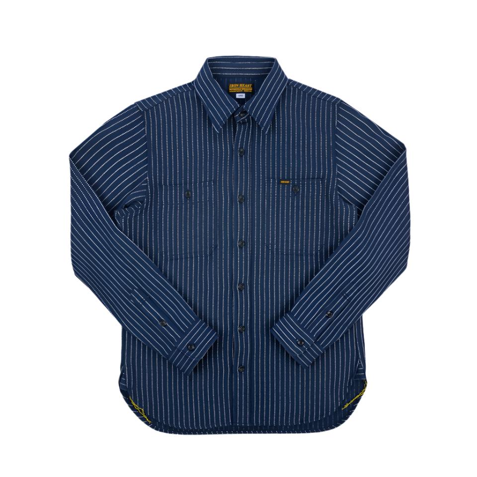 IHSH-402-NAV 12oz Ultra Heavy Flannel Chalk Stripe Work Shirt Navy