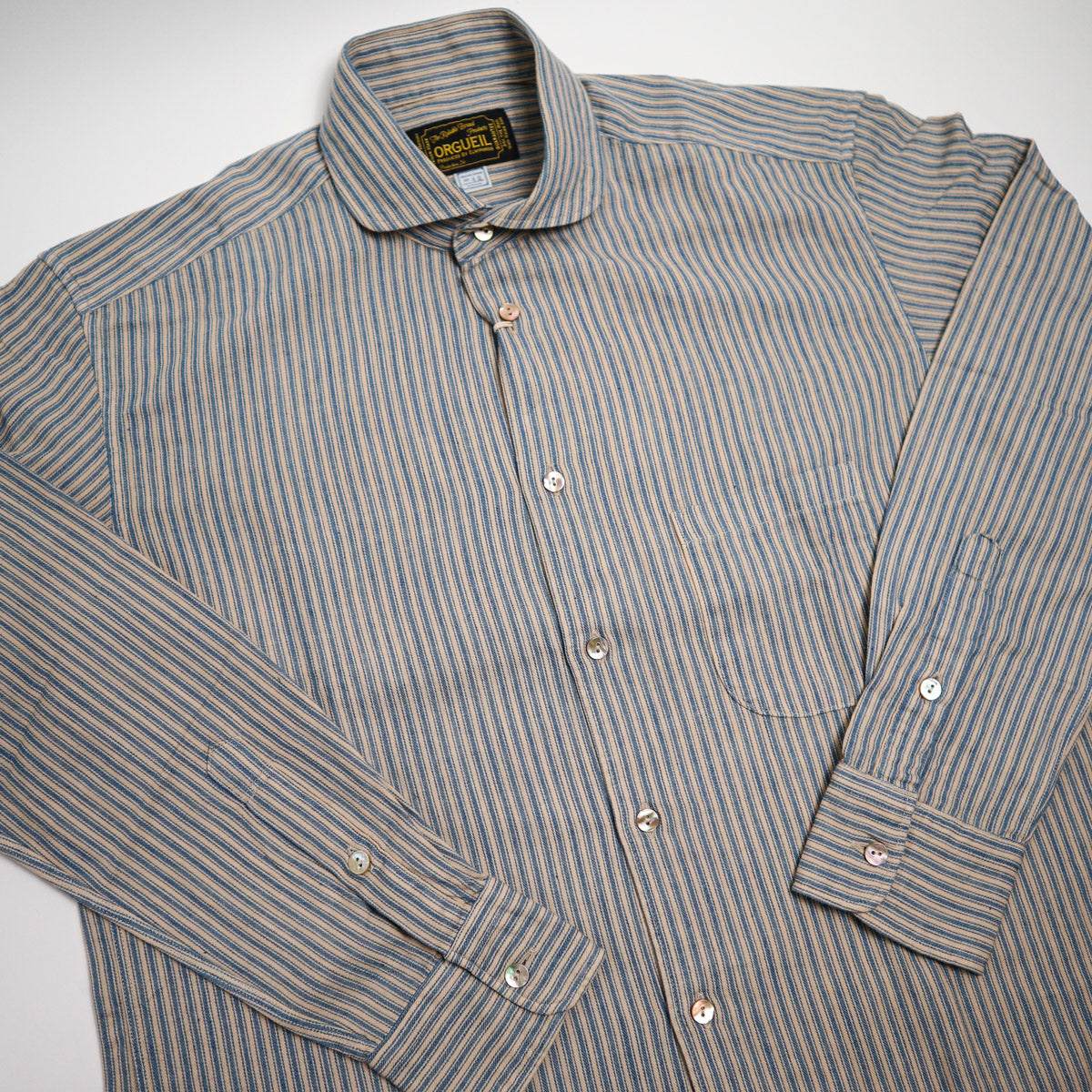 OR-5002B Shawl Collar Shirt Indigo Stripe
