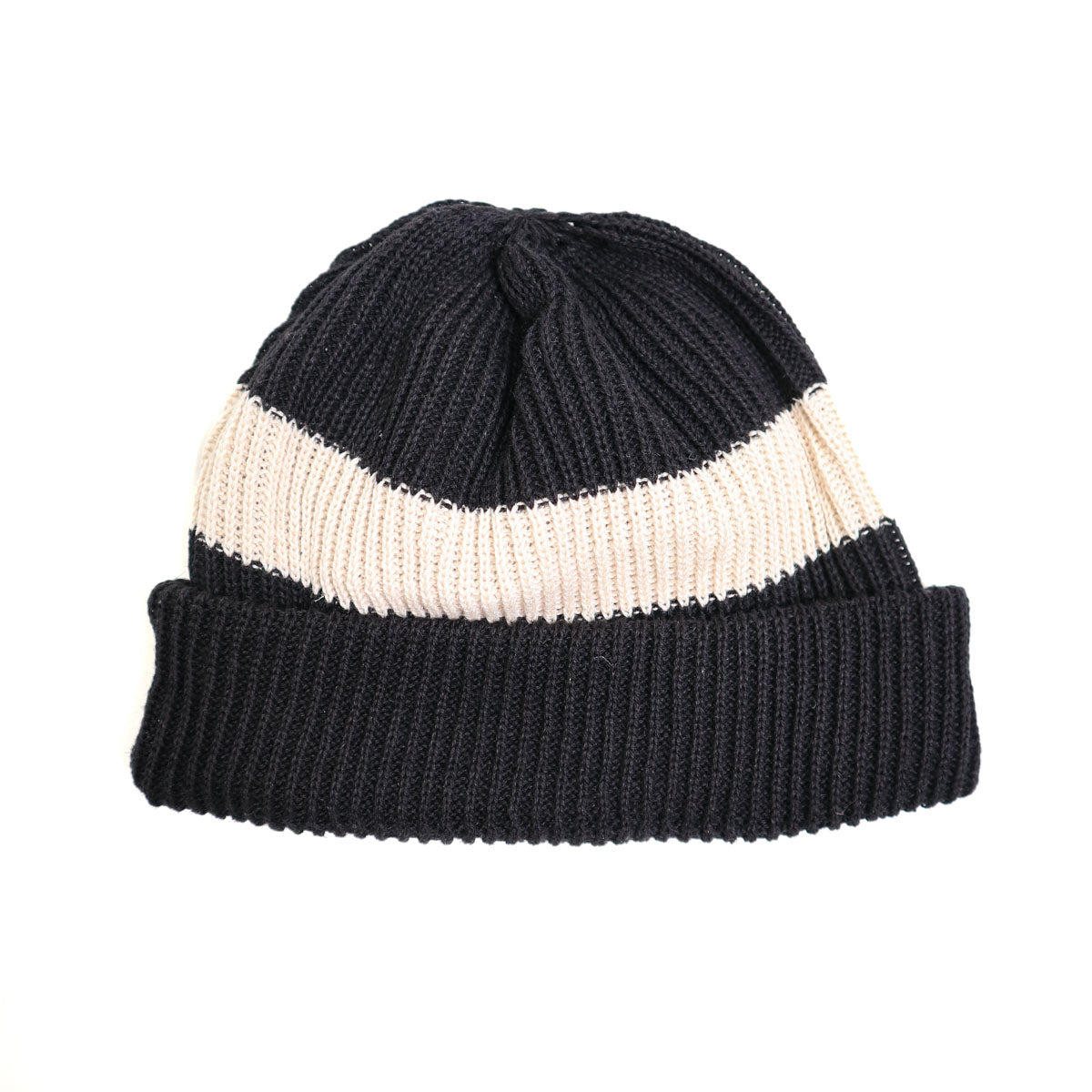 R5164 Cotton Flax Stripe Knitted Hat - Black