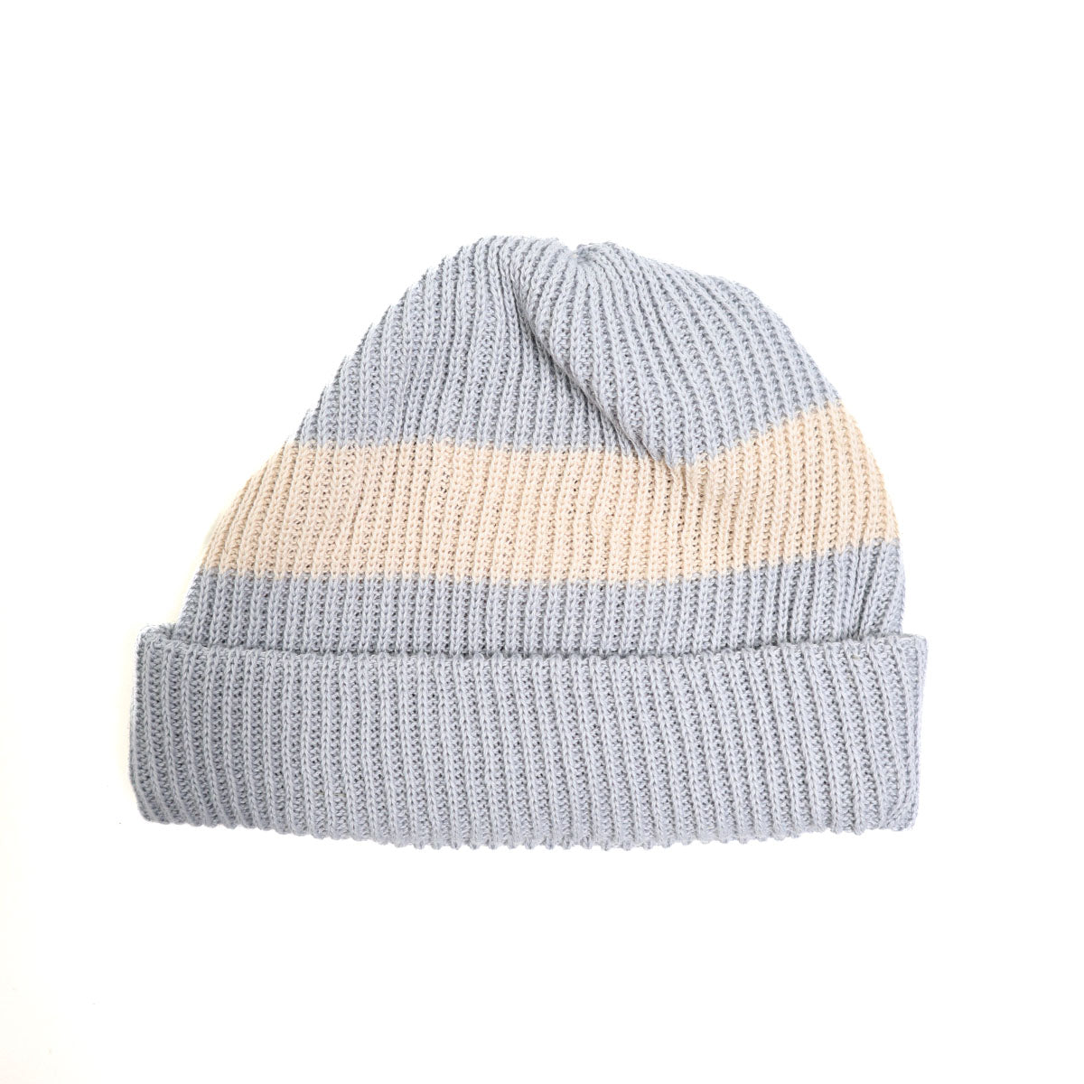 R5164 Cotton Flax Stripe Knitted Hat - Ice Blue