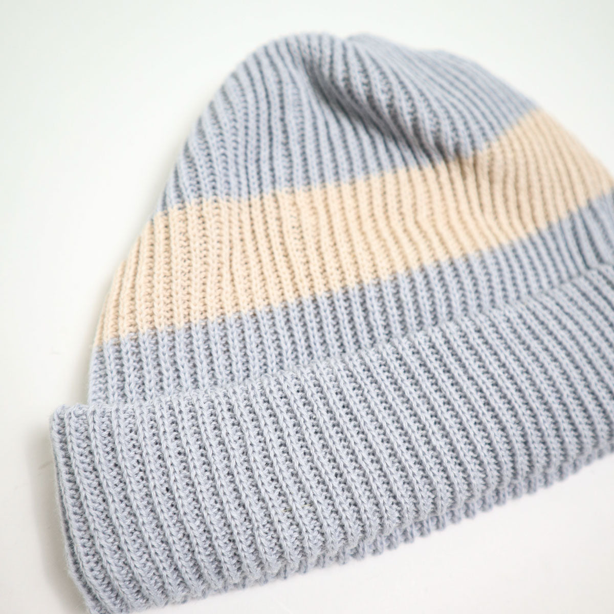 R5164 Cotton Flax Stripe Knitted Hat - Ice Blue
