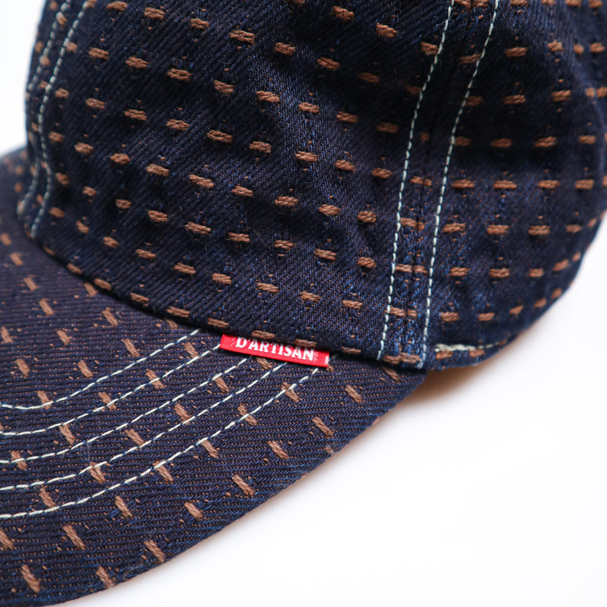 D7578 Kaki Shibu Sashiko Denim Cap