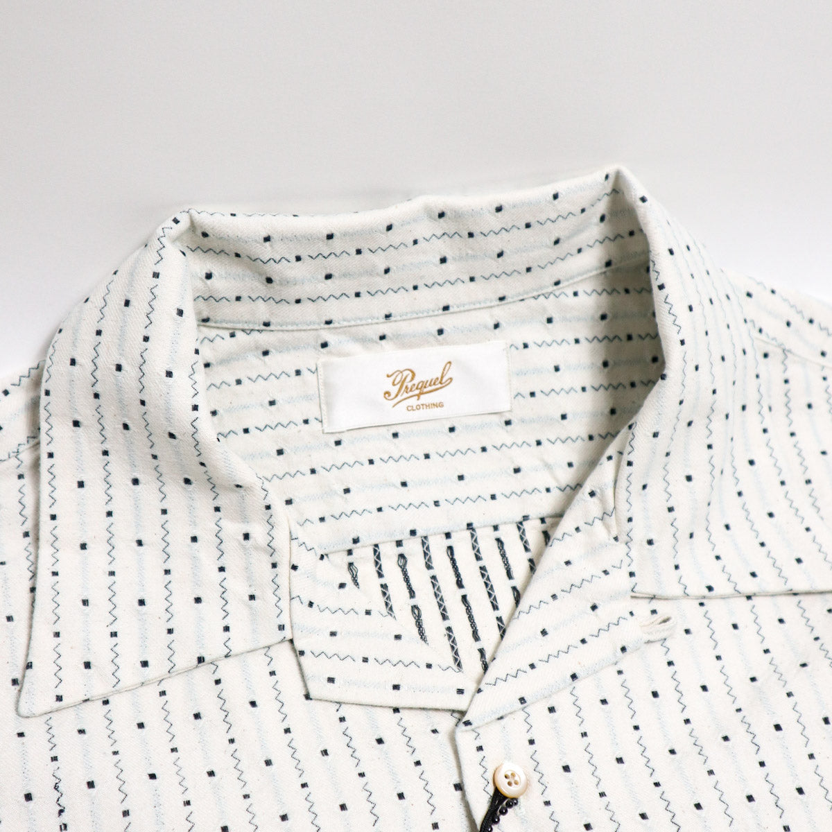Brooklyn Clothing X Prequel Jacquard Stripe Open Collar Shirt Indigo Stripe