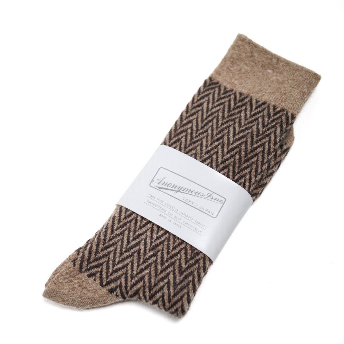Wool Herringbone Crew Sock S. Beige