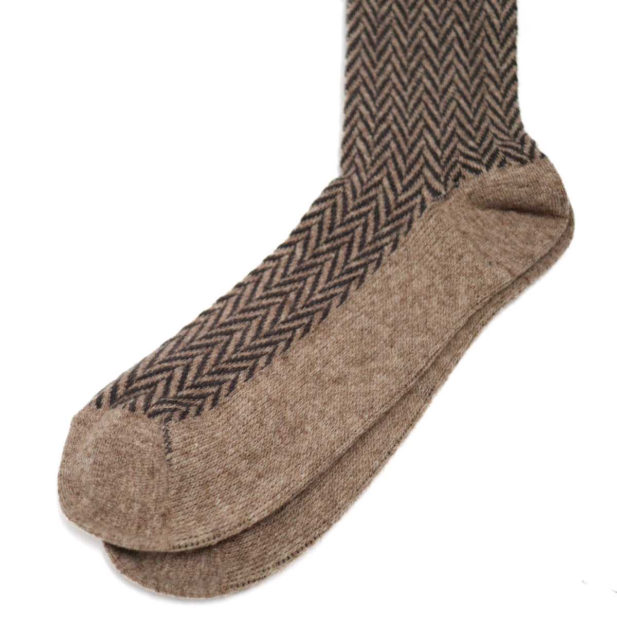 Wool Herringbone Crew Sock S. Beige